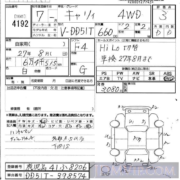 1995 SUZUKI CARRY TRUCK 4WD DD51T - 4192 - JU Fukuoka
