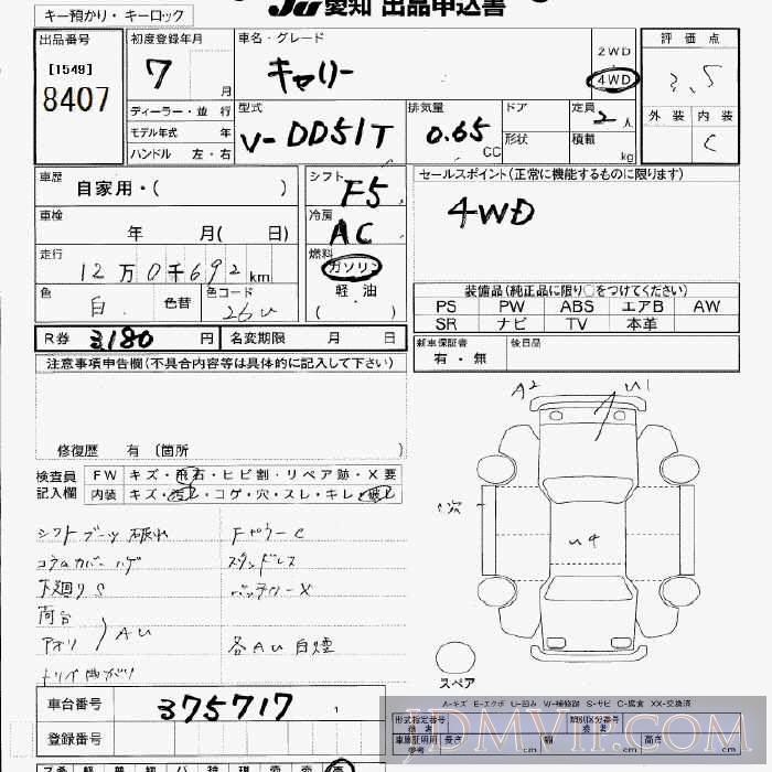 1995 SUZUKI CARRY TRUCK 4WD DD51T - 8407 - JU Aichi