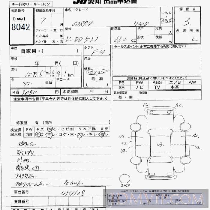 1995 SUZUKI CARRY TRUCK 4WD DD51T - 8042 - JU Aichi