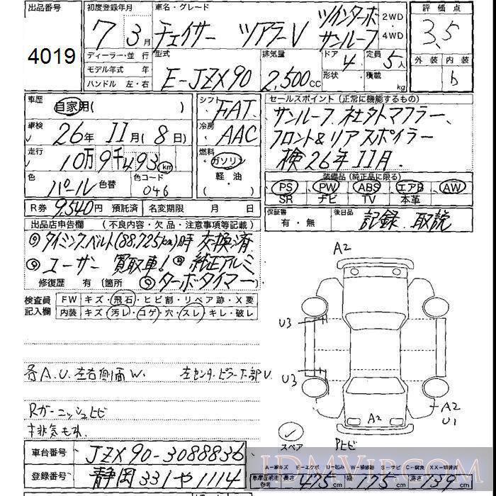 1995 TOYOTA CHASER V_2TB_ JZX90 - 4019 - JU Shizuoka