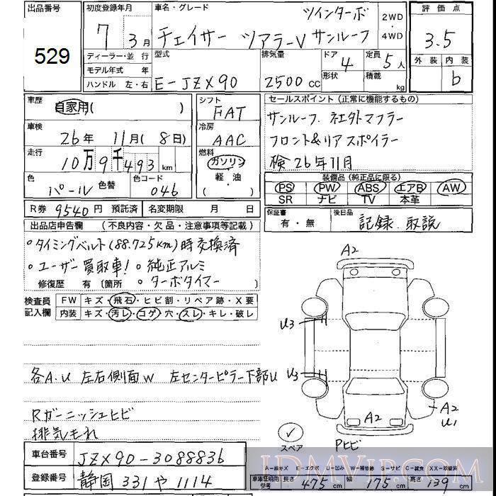 1995 TOYOTA CHASER V_2TB_ JZX90 - 529 - JU Shizuoka