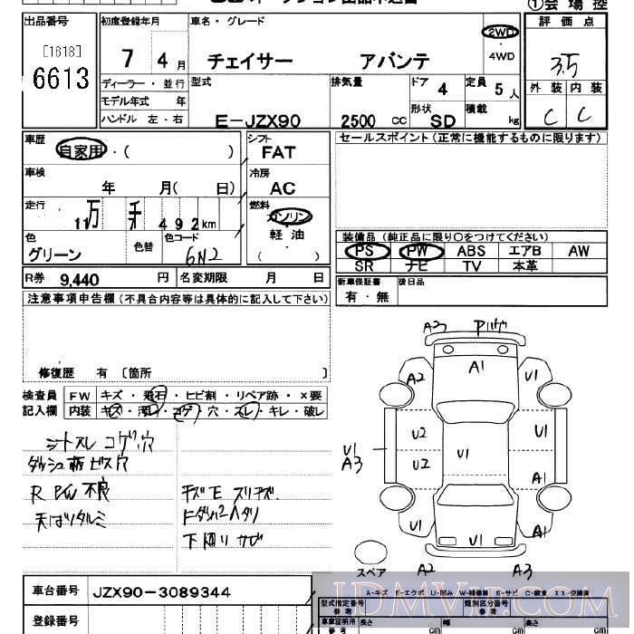 1995 TOYOTA CHASER  JZX90 - 6613 - JU Saitama