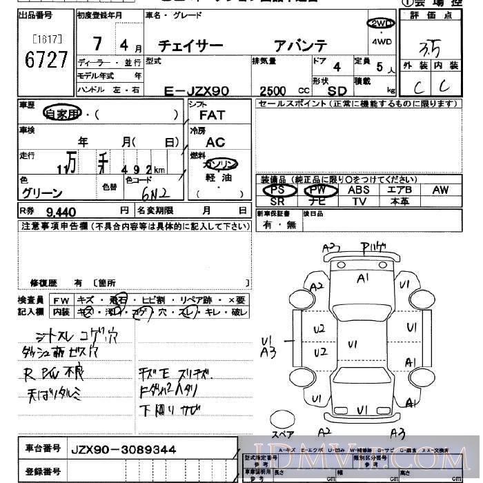 1995 TOYOTA CHASER  JZX90 - 6727 - JU Saitama