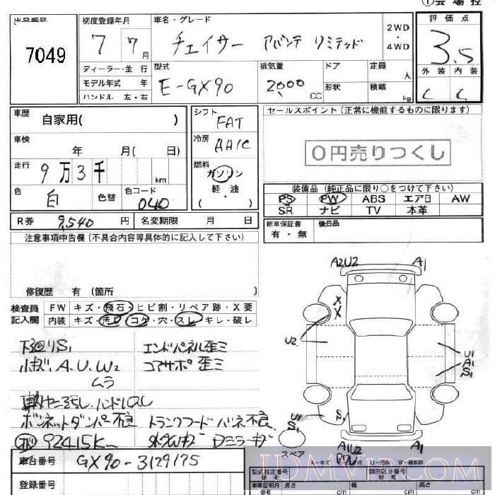 1995 TOYOTA CHASER _LTD GX90 - 7049 - JU Fukushima