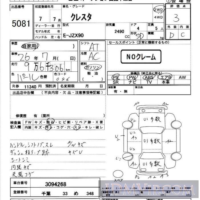 1995 TOYOTA CRESTA  JZX90 - 5081 - JU Chiba