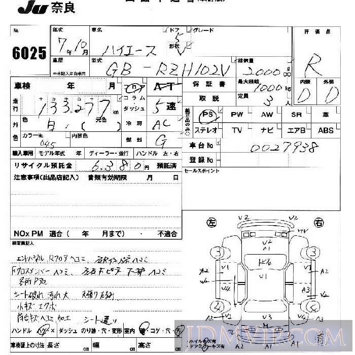 1995 TOYOTA HIACE VAN  RZH102V - 6025 - JU Nara