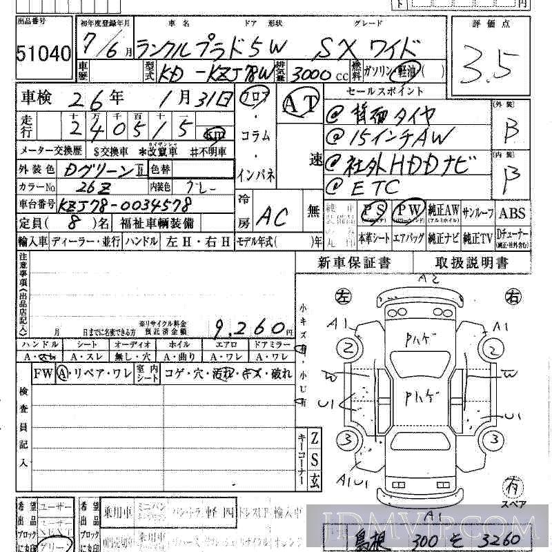 1995 TOYOTA LAND CRUISER PRADO SX_W KZJ78W - 51040 - HAA Kobe