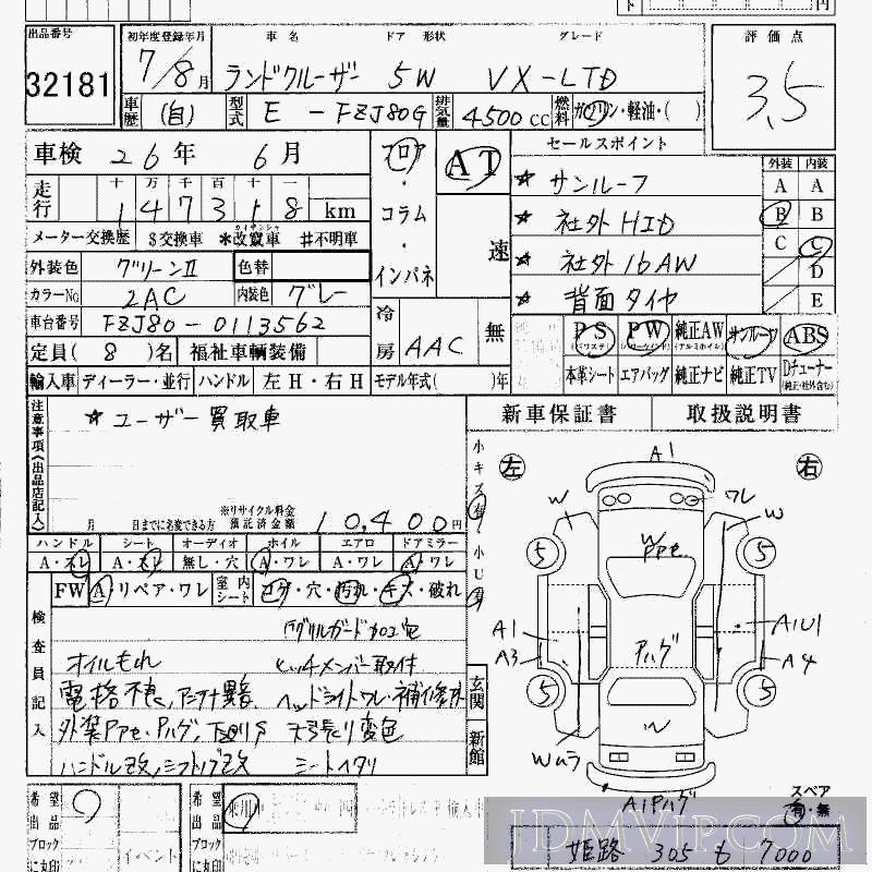 1995 TOYOTA LAND CRUISER VX-LTD FZJ80G - 32181 - HAA Kobe