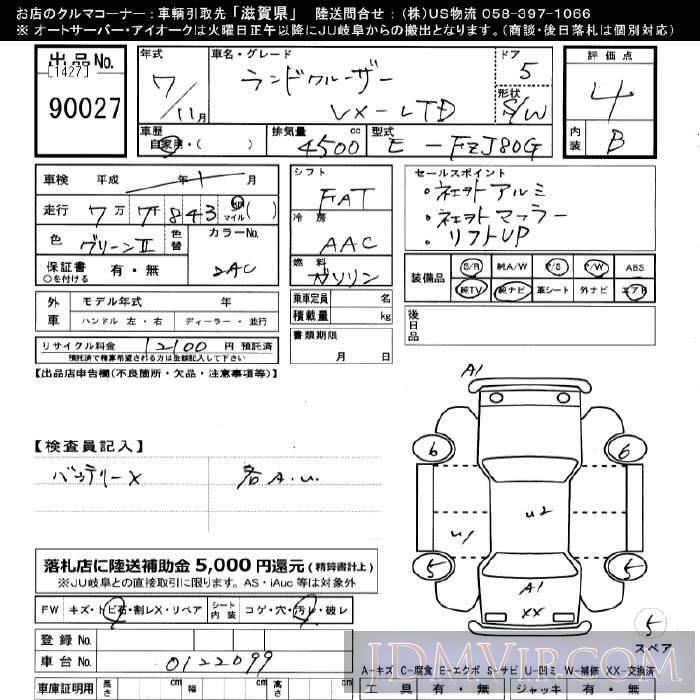 1995 TOYOTA LAND CRUISER VX_LTD FZJ80G - 90027 - JU Gifu