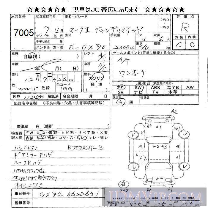 1995 TOYOTA MARK II LTD GX90 - 7005 - JU Sapporo
