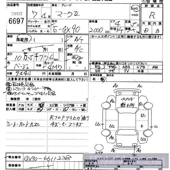 1995 TOYOTA MARK II  GX90 - 6697 - JU Saitama