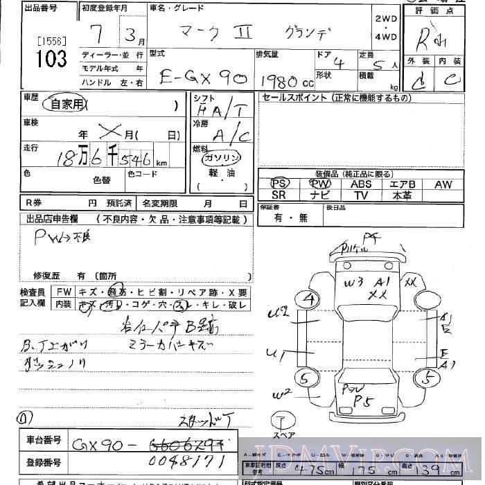 1995 TOYOTA MARK II  GX90 - 103 - JU Tochigi