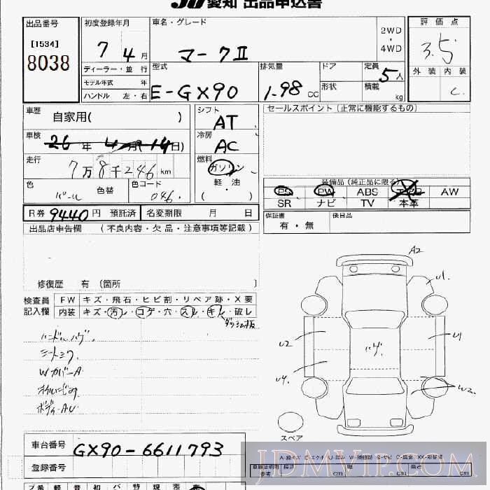 1995 TOYOTA MARK II  GX90 - 8038 - JU Aichi