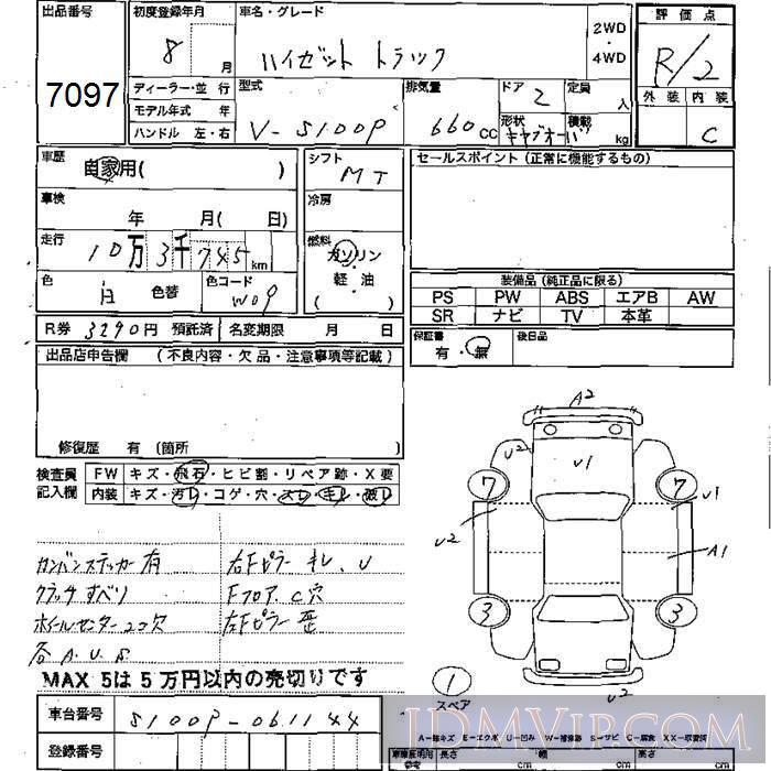 1996 DAIHATSU HIJET VAN  S100P - 7097 - JU Mie