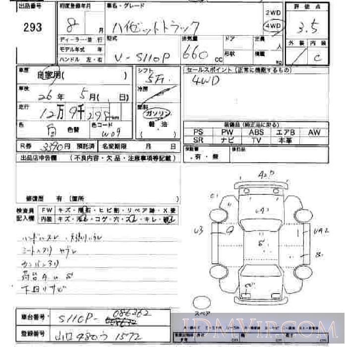 1996 DAIHATSU HIJET VAN  S110P - 293 - JU Hiroshima