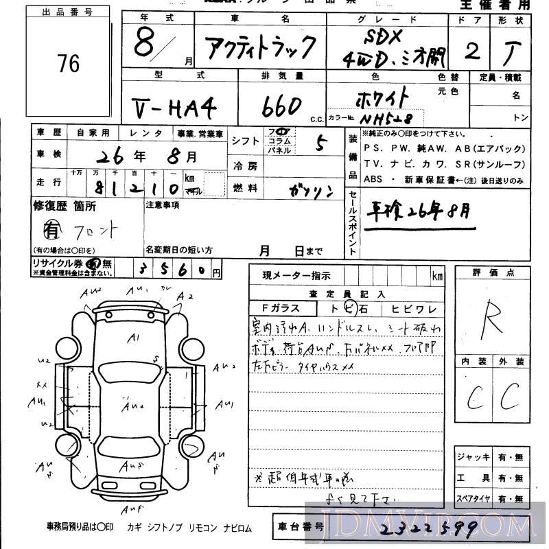 1996 HONDA ACTY TRUCK SDX_3 HA4 - 76 - KCAA Fukuoka