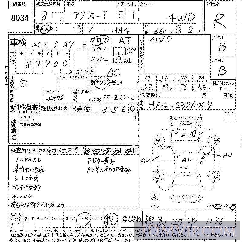 1996 HONDA ACTY TRUCK  HA4 - 8034 - LAA Shikoku