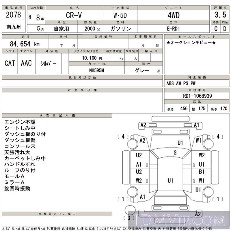 1996 HONDA CR-V 4WD RD1 - 2078 - TAA Minami Kyushu