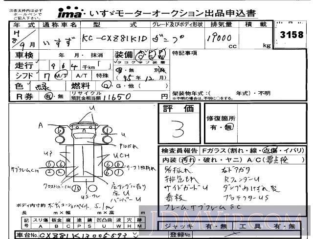1996 ISUZU ISUZU TRUCK  CXZ81K1D - 3158 - Isuzu Kobe