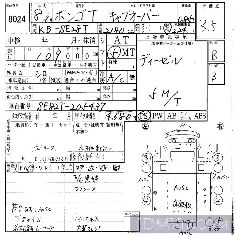 1996 MAZDA BONGO 0.85 SE28T - 8024 - IAA Osaka