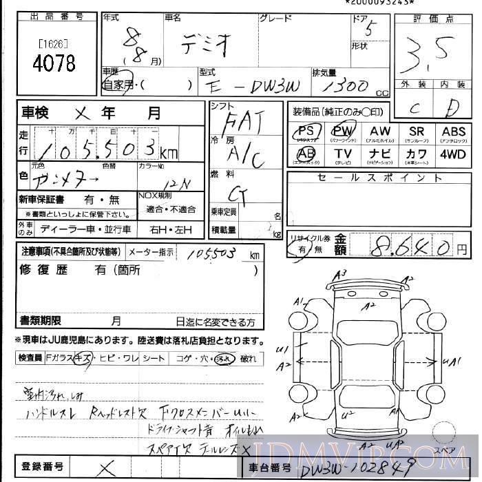 1996 MAZDA DEMIO  DW3W - 4078 - JU Fukuoka