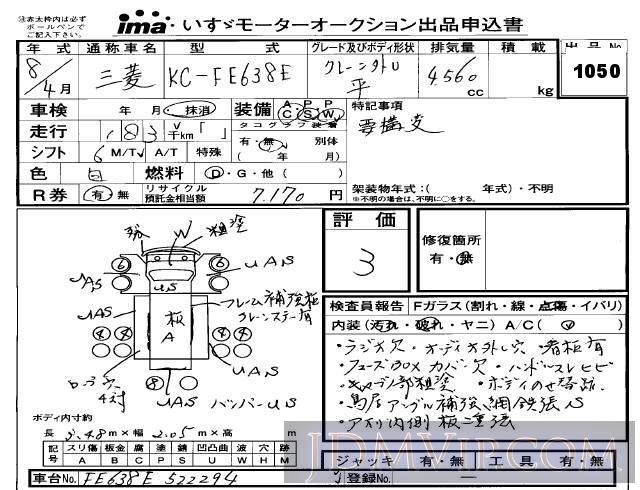 1996 MITSUBISHI CANTER TRUCK  FE638E - 1050 - Isuzu Kobe