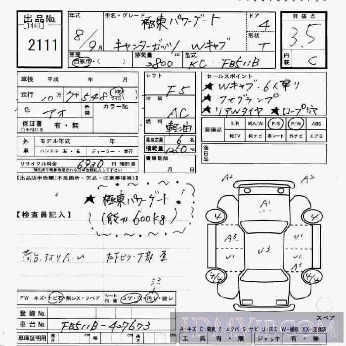 1996 MITSUBISHI CANTER TRUCK _W_ FB511B - 2111 - JU Gifu