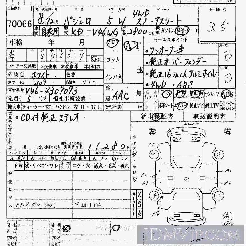 1996 MITSUBISHI PAJERO --_4WD V46WG - 70066 - HAA Kobe