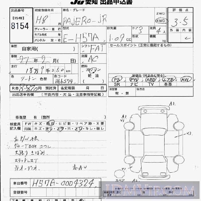 1996 MITSUBISHI PAJERO JUNIOR 4WD H57A - 8154 - JU Aichi