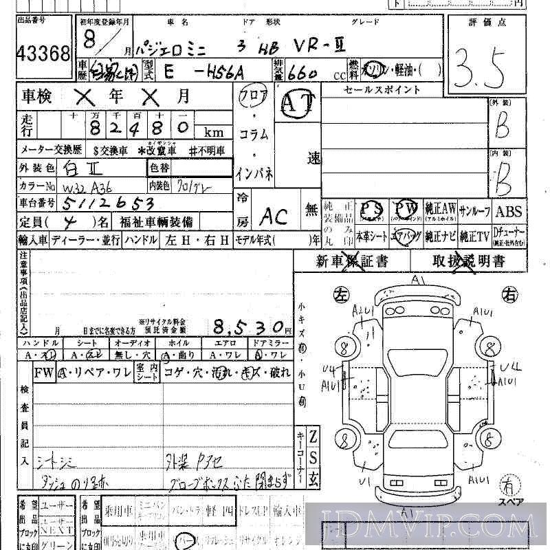 1996 MITSUBISHI PAJERO MINI VR-2 H56A - 43368 - HAA Kobe