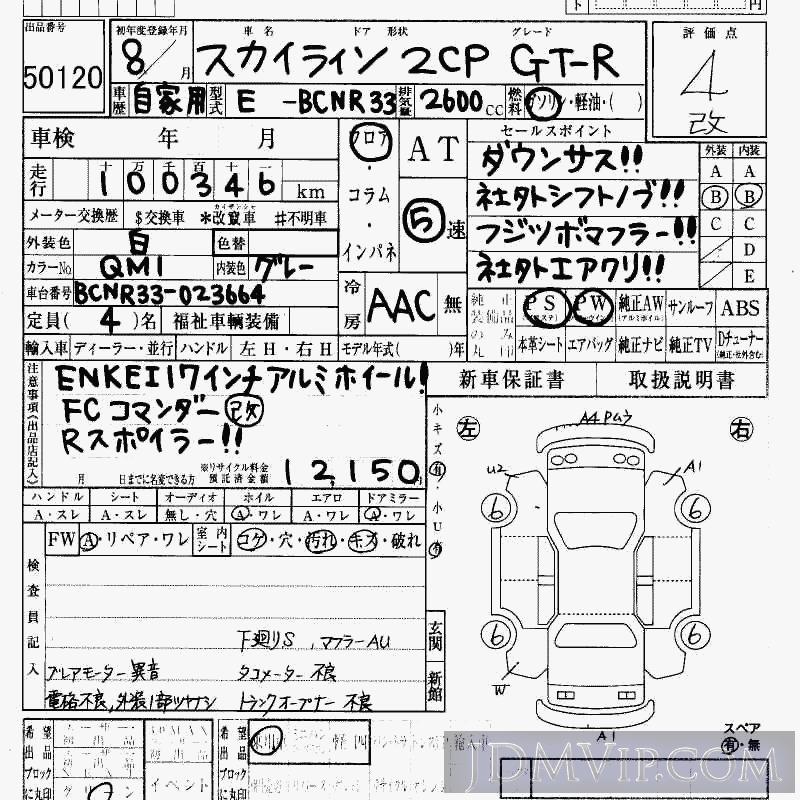 1996 NISSAN SKYLINE GT-R BCNR33 - 50120 - HAA Kobe
