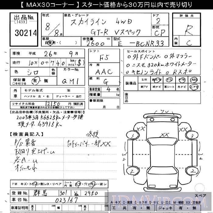 1996 NISSAN SKYLINE V_4WD BCNR33 - 30214 - JU Gifu