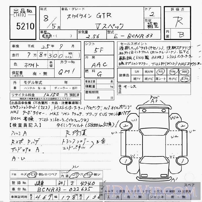 1996 NISSAN SKYLINE V BCNR33 - 5210 - JU Gifu