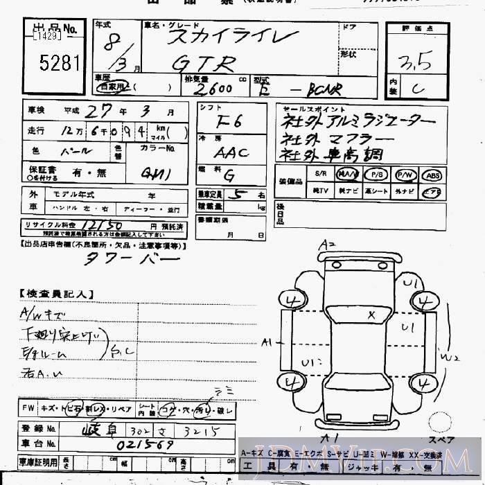1996 NISSAN SKYLINE  BCNR33 - 5281 - JU Gifu