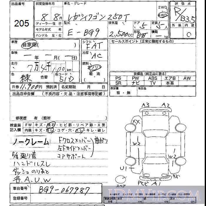 1996 SUBARU LEGACY 250T BG9 - 205 - JU Shizuoka