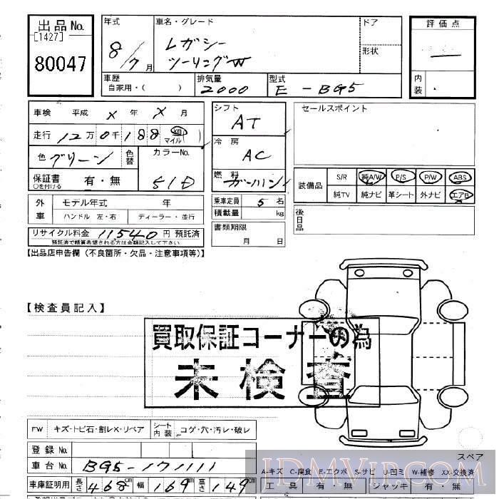 1996 SUBARU LEGACY  BG5 - 80047 - JU Gifu