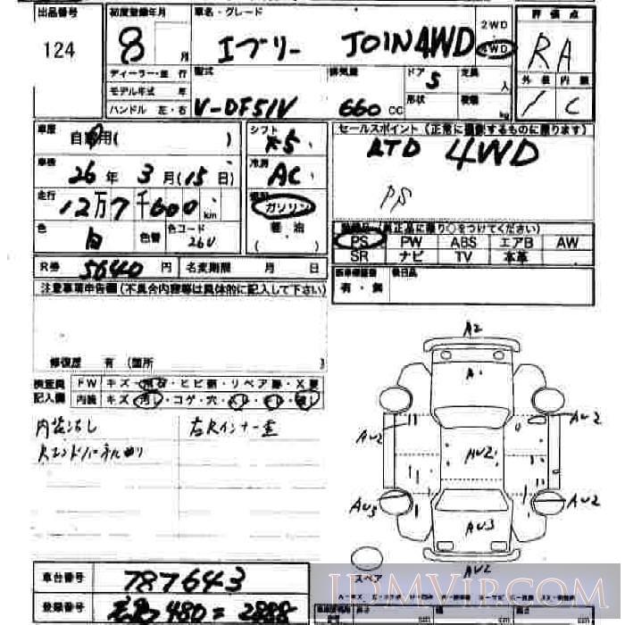 1996 SUZUKI EVERY  DF51V - 124 - JU Hiroshima