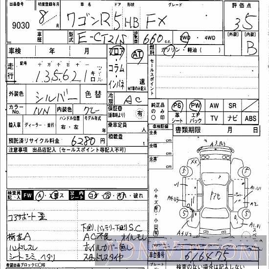1996 SUZUKI WAGON R FX CT21S - 9030 - Hanaten Osaka