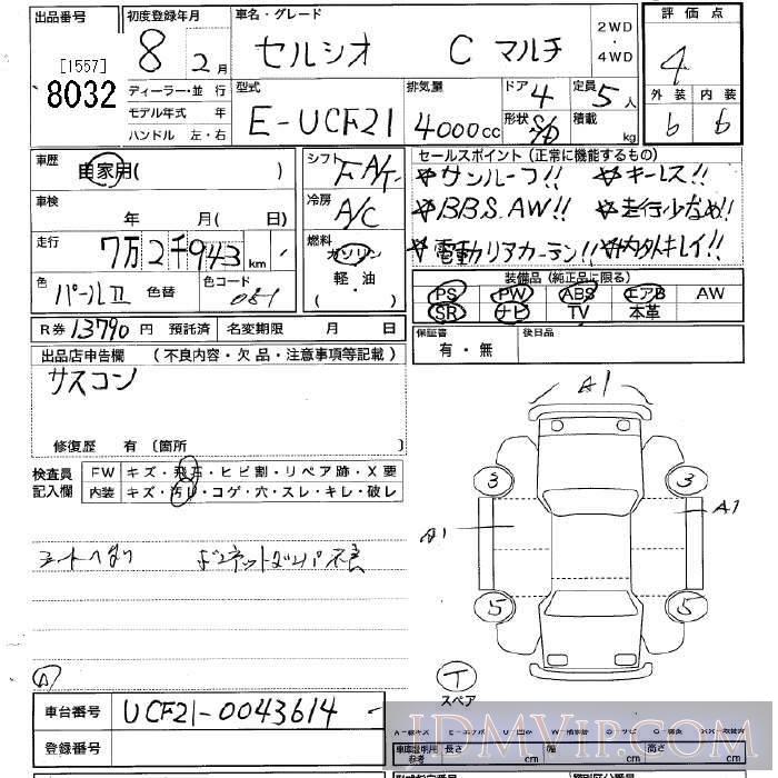 1996 TOYOTA CELSIOR C UCF21 - 8032 - JU Tochigi