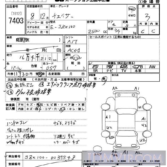 1996 TOYOTA CHASER  JZX100 - 7403 - JU Saitama