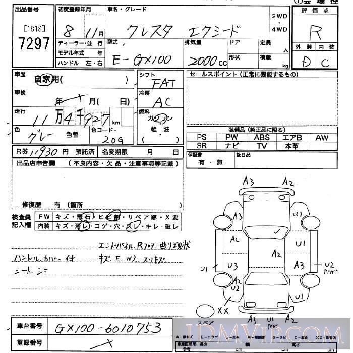 1996 TOYOTA CRESTA  GX100 - 7297 - JU Saitama