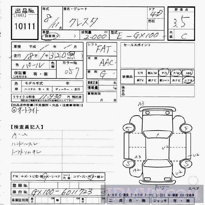 1996 TOYOTA CRESTA  GX100 - 10111 - JU Gifu