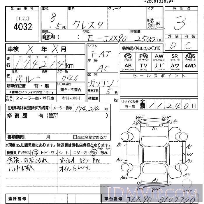 1996 TOYOTA CRESTA  JZX90 - 4032 - JU Fukuoka