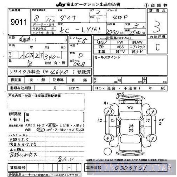 1996 TOYOTA DYNA 4WD LY161 - 9011 - JU Toyama
