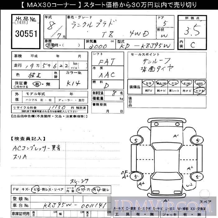 1996 TOYOTA LAND CRUISER PRADO 4WD_TZ KZJ95W - 30551 - JU Gifu