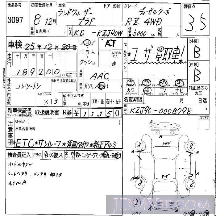 1996 TOYOTA LAND CRUISER PRADO RZ_DETB_4WD KZJ90W - 3097 - LAA Okayama