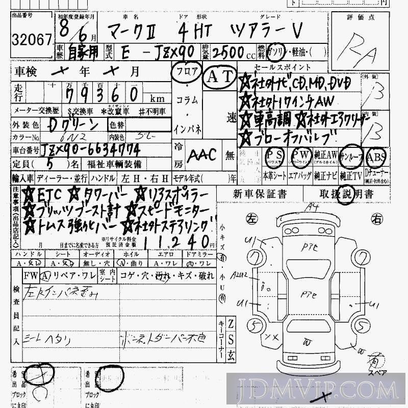 1996 TOYOTA MARK II V JZX90 - 32067 - HAA Kobe