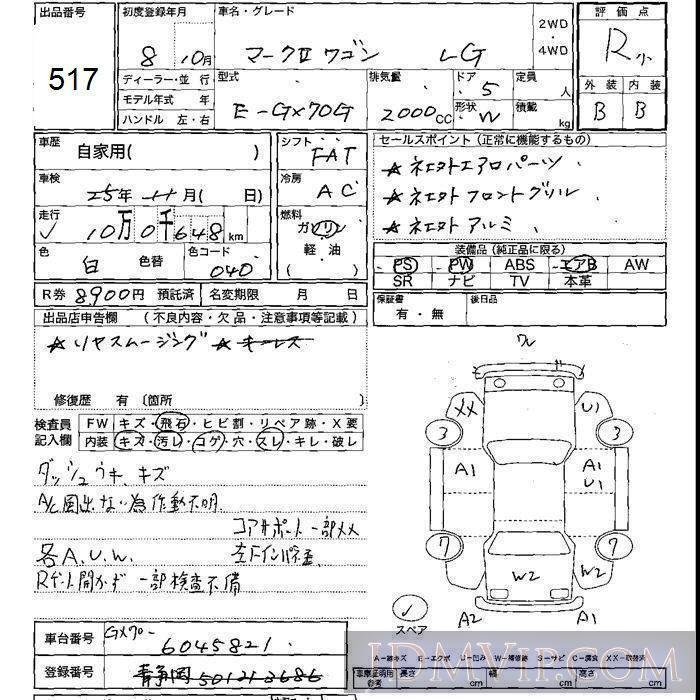 1996 TOYOTA MARK II WAGON LG GX70G - 517 - JU Shizuoka