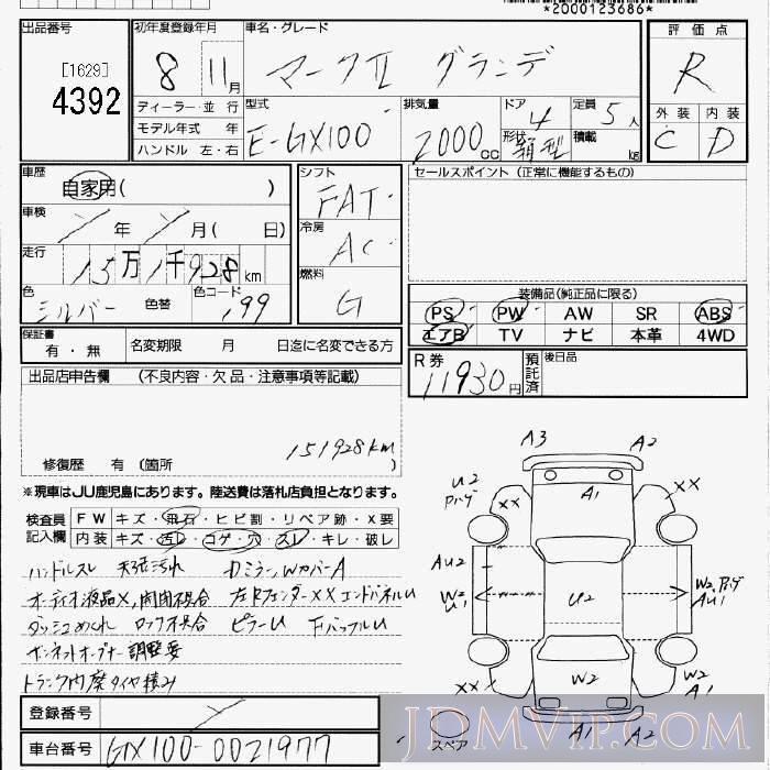 1996 TOYOTA MARK II  GX100 - 4392 - JU Fukuoka