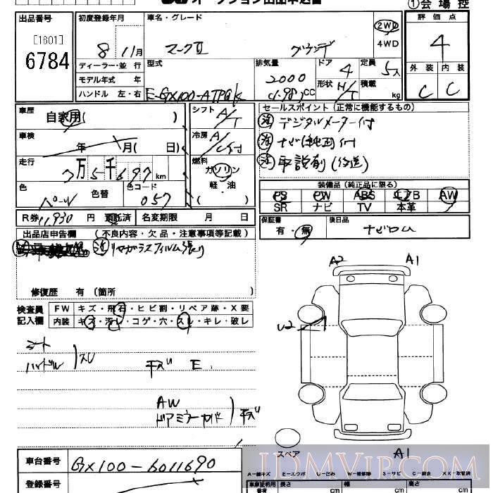 1996 TOYOTA MARK II  GX100 - 6784 - JU Saitama